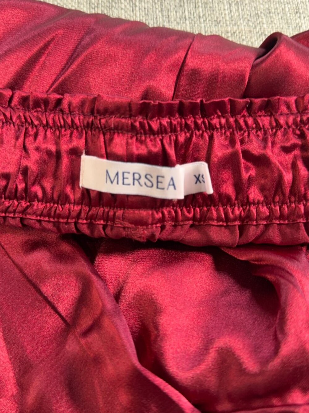 MERSEA Satin Lounge Pants XS Burgundy Pink Stripe Wide Leg Pajama Pants - Picture 5 of 7
